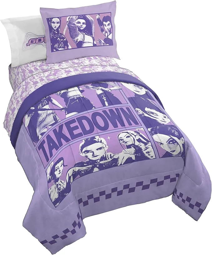 Fast Jay Franco Kids Comforter Set Includes Sheets and Pillow Covers – Soft and Cozy Bed Set for Stylish Room Decor Licensed Bedding Purple – Kpop Demon Hunters 5 Piece Twin Consistent