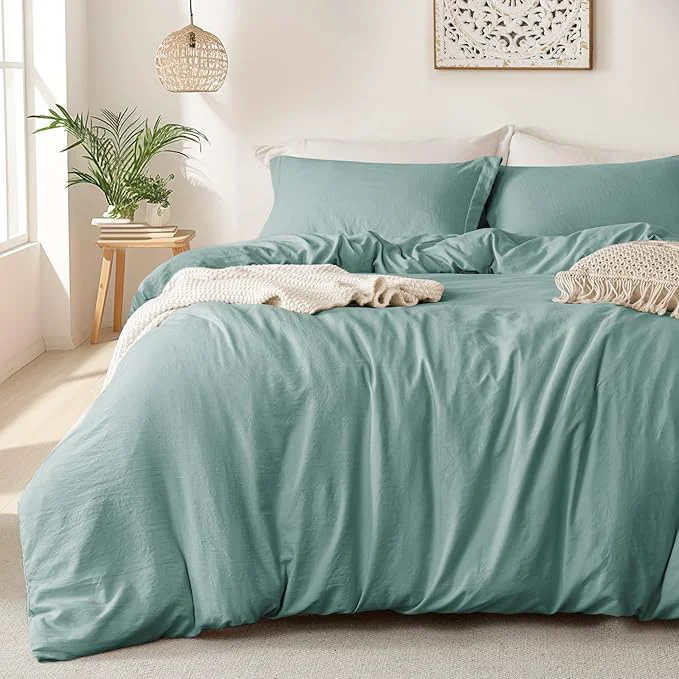 Versatile MILDLY Super Soft Duvet Cover – Washed Microfiber Teal Blue Comforter Cover Set 3 Pieces with Zipper Closure amp Corner Ties No Comforter Quality