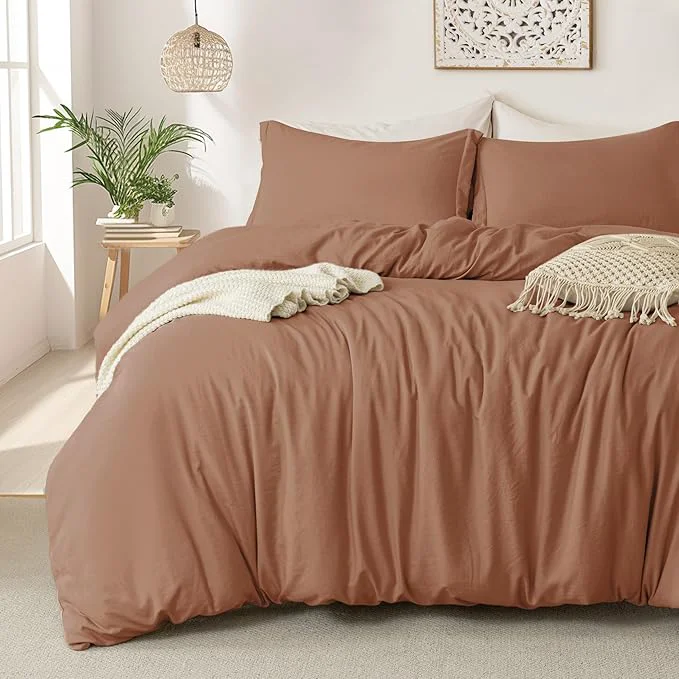 Refined MILDLY Super Soft Duvet Cover – Washed Microfiber Mocha Comforter Cover Set 3 Pieces with Zipper Closure amp Corner Ties Optimized