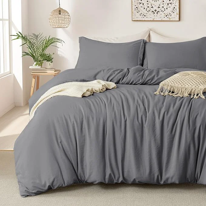 Exceptional MILDLY Super Soft Duvet Cover – Washed Microfiber Dark Grey Comforter Cover Set 3 Pieces with Zipper Closure amp Corner Ties No Comforter Luxury