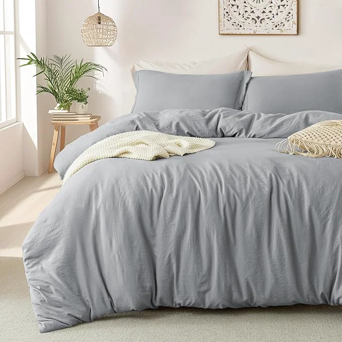 Quality MILDLY Super Soft Duvet Cover – Washed Microfiber Light Grey Comforter Cover Set 3 Pieces with Zipper Closure amp Corner Ties No Comforter Unique