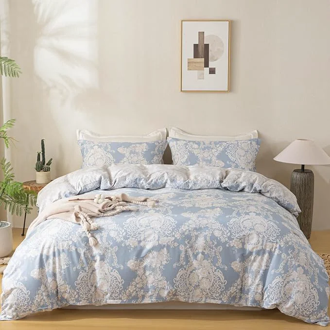 Exceptional OAITE Duvet Cover Set Cotton Comforter Cover with Floral Pattern Duvet Cover Set Soft Bedding Set Includes with 3 Piece 2 Pillow Shams 1 Duvet Cover Smart