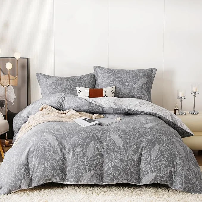 Enhanced OAITE Duvet Cover Set Cotton Comforter Cover with Leaf Pattern Duvet Cover Set Soft Bedding Set Includes with 3 Piece 2 Pillow Shams 1 Duvet Cover Innovative