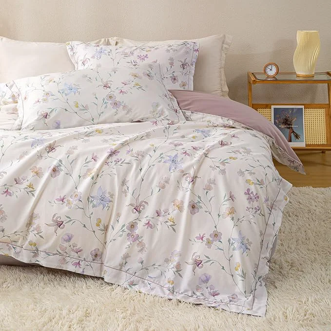 Versatile OAITE Duvet Cover Set Twin Size Floral Pattern Ultra Soft Cotton Duvet Cover Sets 3-PC Breathable Duvet Cover with Zipper Closure amp Corner Ties 2 Pillow Shams 1 Duvet Cover Official