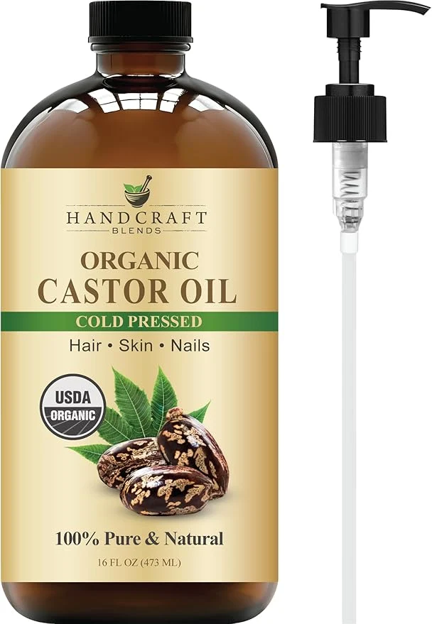Recyclable Handcraft Blends Cold-Pressed Organic Castor Oil 16 Fl Oz Glass Bottle Natural