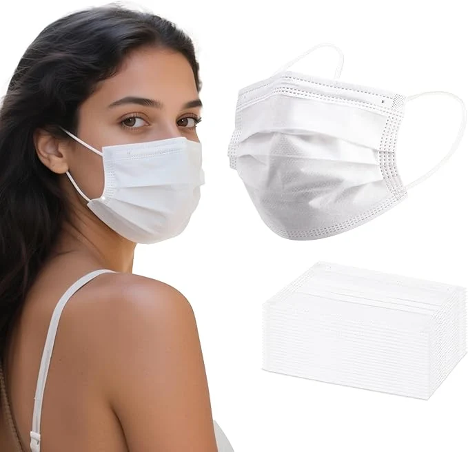 Smooth akgk 100PCS White Disposable Face Masks 3-Ply Breathable White Face Mask Original Design