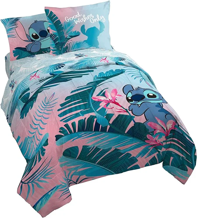 Comfortable Jay Franco Disney Lilo amp Stitch Floral Fun 7 Piece Queen Bed Set – Includes Reversible Comforter amp Sheet Set Bedding – Super Soft Fade Resistant Microfiber – Disney Product Versatile