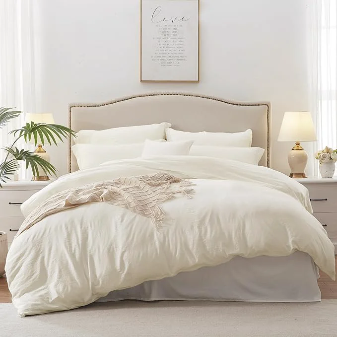 Lightweight MILDLY Super Soft Duvet Cover – Washed Microfiber Off White Comforter Cover Set 3 Pieces with Zipper Closure amp Corner Ties Original Design