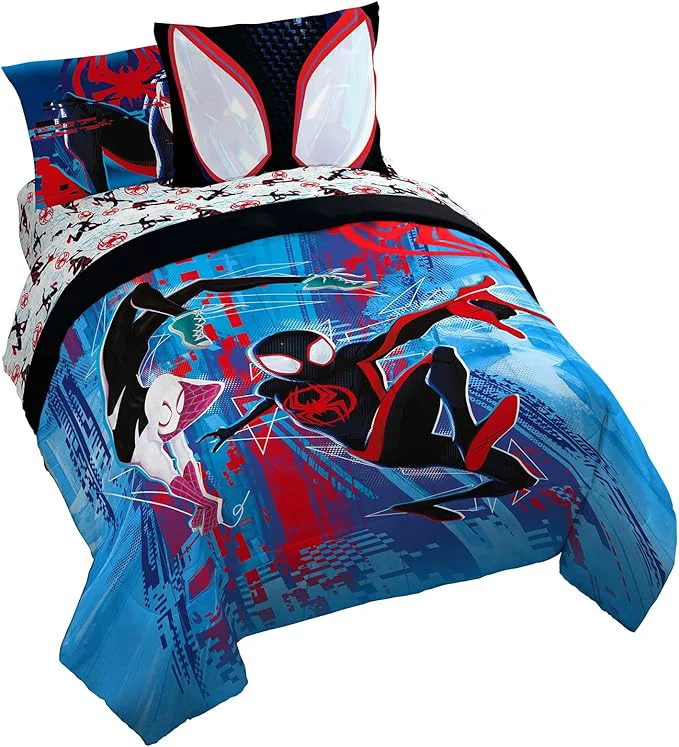 Traditional Marvel Spiderman Across The Spider-Verse Glitch 7 Piece Queen Size Bed Set – Includes Comforter amp Sheet Set Bedding – Super Soft Fade Resistant Microfiber Product Proven