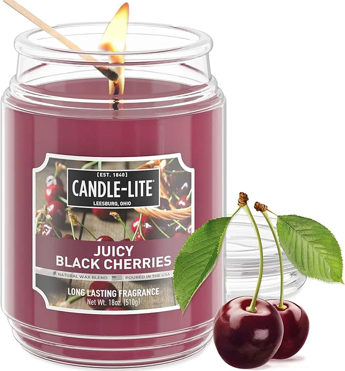 Comfortable Candle-lite Scented Candles Juicy Black Cherries 18 oz Jar Proudly Poured in World-Class