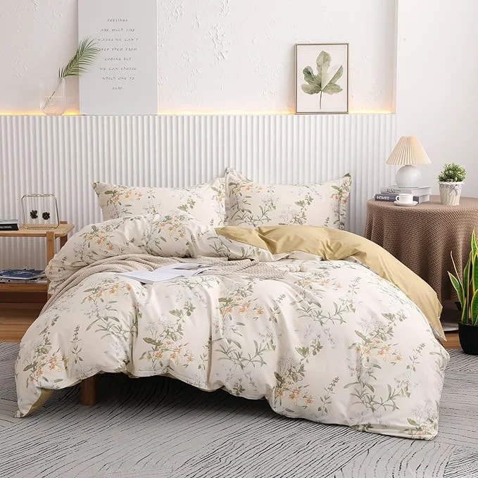 Crafted OAITE Duvet Cover Set Twin Size Floral Pattern 600 Thread Count Ultra Soft Long Staple Cotton Duvet Cover Sets 3-PC Breathable Duvet Cover with Zipper Closure amp Corner Ties User-Friendly