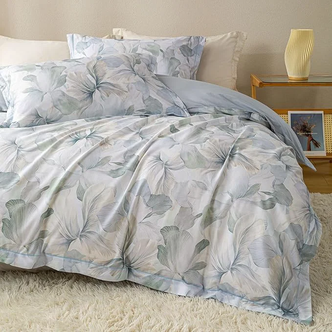Refined OAITE Duvet Cover Set Twin Size Floral Pattern Ultra Soft Cotton Duvet Cover Sets 3-PC Breathable Duvet Cover with Zipper Closure amp Corner Ties 2 Pillow Shams 1 Duvet Cover High-Quality