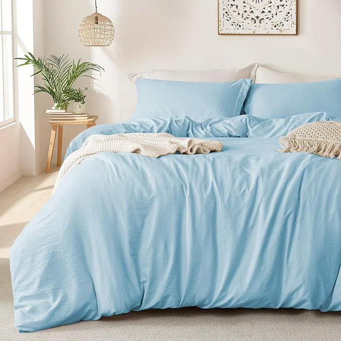 Clean MILDLY Super Soft Duvet Cover – Washed Microfiber Cool Blue Comforter Cover Set 3 Pieces with Zipper Closure amp Corner Ties No Comforter Superior
