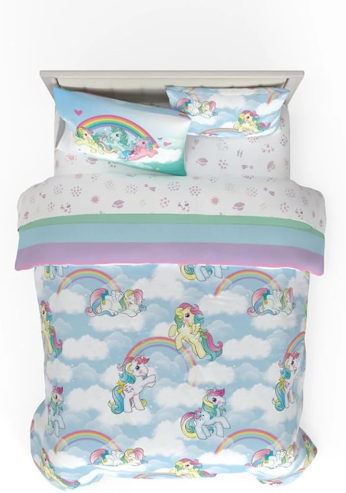 Innovative Franco Collectibles My Little Pony Classic Retro Rainbow Bedding 7 Piece Super Soft Comforter and Sheet Set with Sham Queen Licensed Product