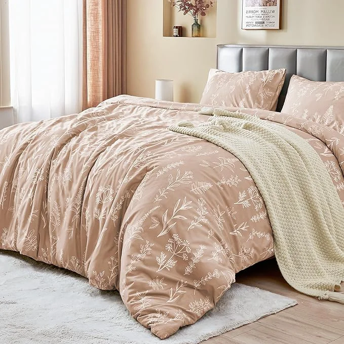 Convenient MUXHOMO Duvet Cover Full Size Reversible Floral Rosy Gold Duvet Cover Set with Zipper Closure 3 Pieces Botanical Patterns Soft Microfiber Bedding Set with 4 Ties 80 quot x90 quot 2 Pillow Cases Luxury