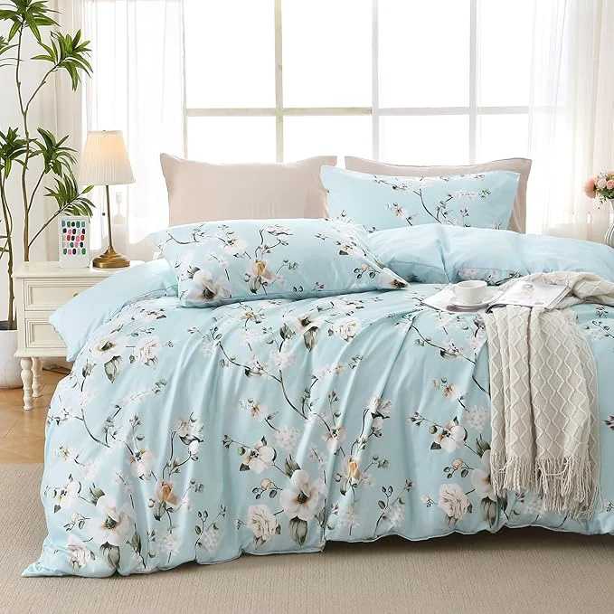 Fine Crafted MUXHOMO Duvet Cover King Size Reversible Floral Vintage Duvet Cover Set with Zipper Closure 3 Pieces Botanical Patterns Soft Microfiber Bedding Set 90 quot x104 quot 2 Pillow Cases 20 quot ×36 quot Ceiba Blue Solid