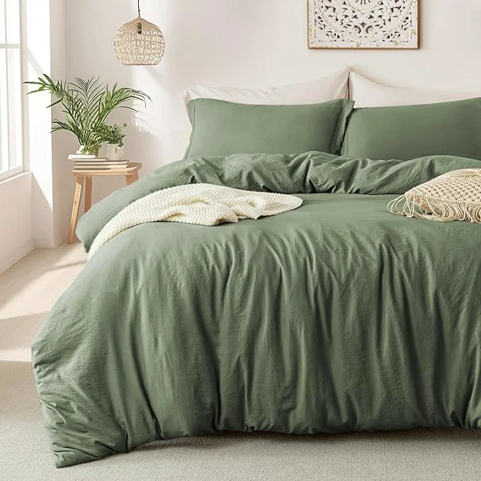 Reusable MILDLY Super Soft Duvet Cover – Washed Microfiber Olive Green Comforter Cover Set 3 Pieces with Zipper Closure amp Corner Ties No Comforter Quality