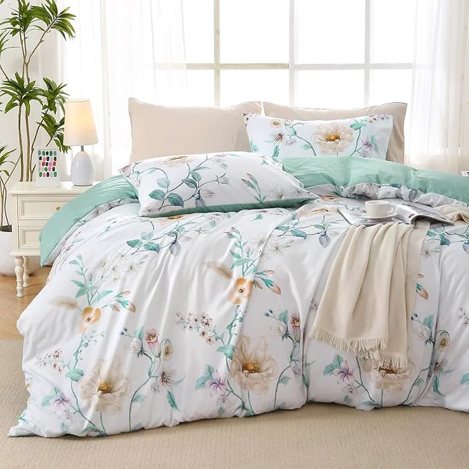 Luxury Duvet Cover King Size Reversible Floral Vintage Duvet Cover Set with Zipper Closure 3 Pieces Botanical Patterns Soft Microfiber Bedding Set 90 quot x104 quot 2 Pillow Cases 20 quot ×36 quot Colorful Green Branch Enhanced
