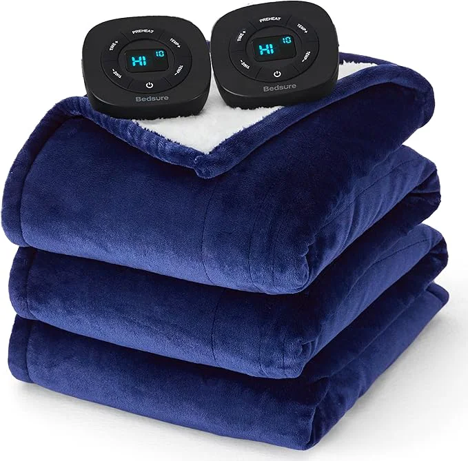 Genuine Bedsure Electric Blanket Queen Size – Dual Control Heated Blanket Queen Fast Heating with 10 Time Settings amp 10 Heat Settings Warm Gift for Grandma 84×90 inches Pageant Blue First-Class