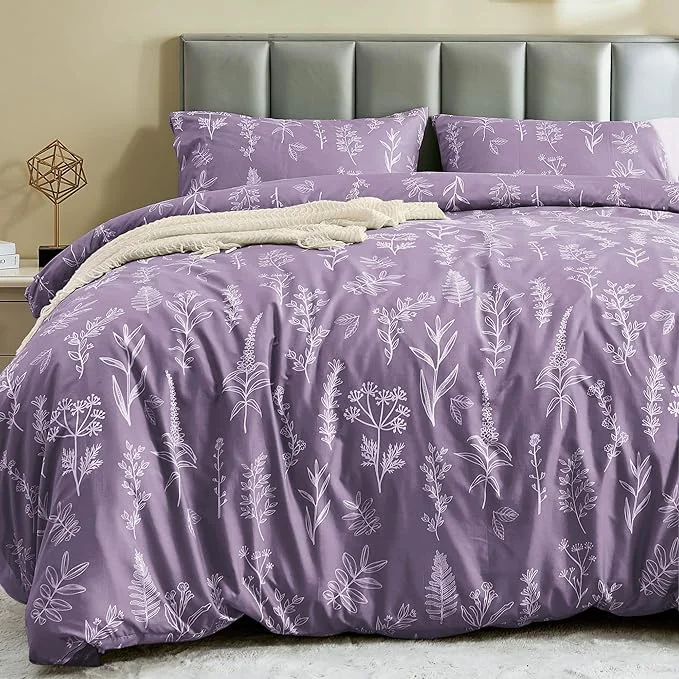 Trusted MUXHOMO Duvet Cover Queen Size Reversible Floral Grayish Purple Duvet Cover Set with Zipper Closure 3 Pieces Botanical Patterns Soft Microfiber Bedding Set with 4 Ties 90 quot x90 quot 2 Pillow Cases Superior