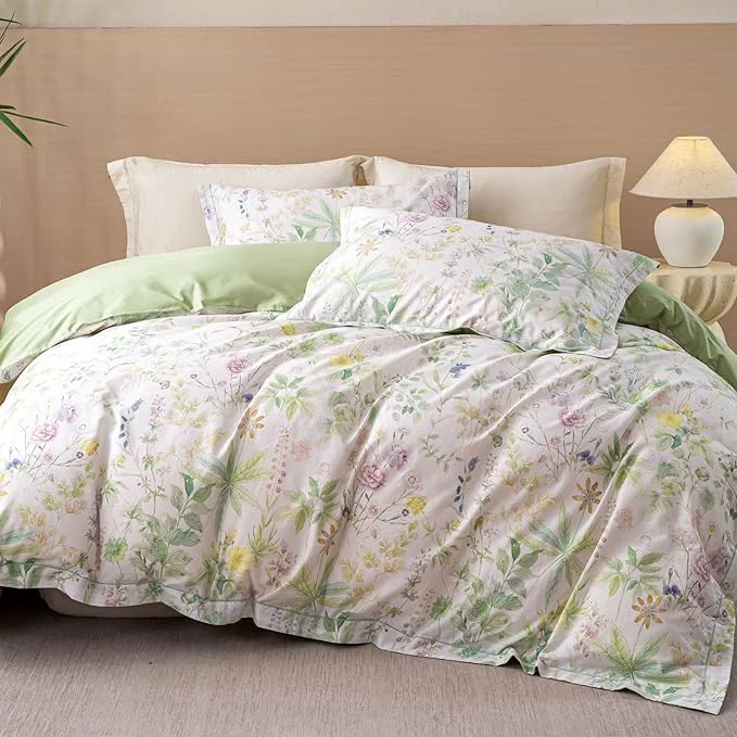 Elegant OAITE Duvet Cover Set Queen Size Floral Pattern Ultra Soft Cotton Duvet Cover Sets 3-PC Breathable Duvet Cover with Zipper Closure amp Corner Ties 2 Pillow Shams 1 Duvet Cover Reliable