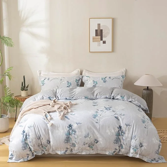 Genuine OAITE Duvet Cover Set Queen Size Floral Pattern Ultra Soft Cotton Duvet Cover Sets 3-PC Breathable Duvet Cover with Zipper Closure amp Corner Ties 2 Pillow Shams 1 Duvet Cover Excellent