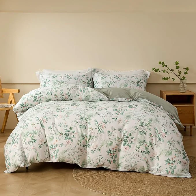 Prestigious OAITE Duvet Cover Set Cotton Comforter Cover with Floral Pattern Duvet Cover Set Soft Bedding Set Includes with 3 Piece 2 Pillow Shams 1 Duvet Cover Genuine