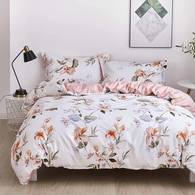 Powerful OAITE Duvet Cover Set Cotton Comforter Cover with Floral Pattern Duvet Cover Set Soft Bedding Set Includes with 3 Piece 2 Pillow Shams 1 Duvet Cover World-Class
