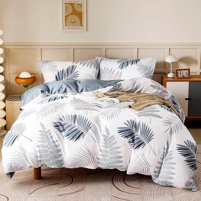 Prestigious OAITE Duvet Cover Set Cotton Comforter Cover with Leaf Pattern Duvet Cover Set Soft Bedding Set Includes with 3 Piece 2 Pillow Shams 1 Duvet Cover Efficient