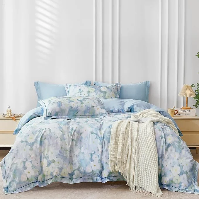 Durable OAITE Duvet Cover Set Queen Size Oil Painting Pattern Ultra Soft Cotton Duvet Cover Sets 3-PC Breathable Duvet Cover with Zipper Closure amp Corner Ties Green
