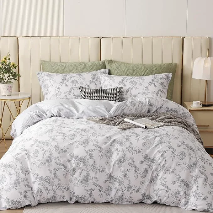 Quality OAITE Duvet Cover Set Cotton Comforter Cover with Leaf Pattern Duvet Cover Set Soft Bedding Set Includes with 3 Piece 2 Pillow Shams 1 Duvet Cover Modern