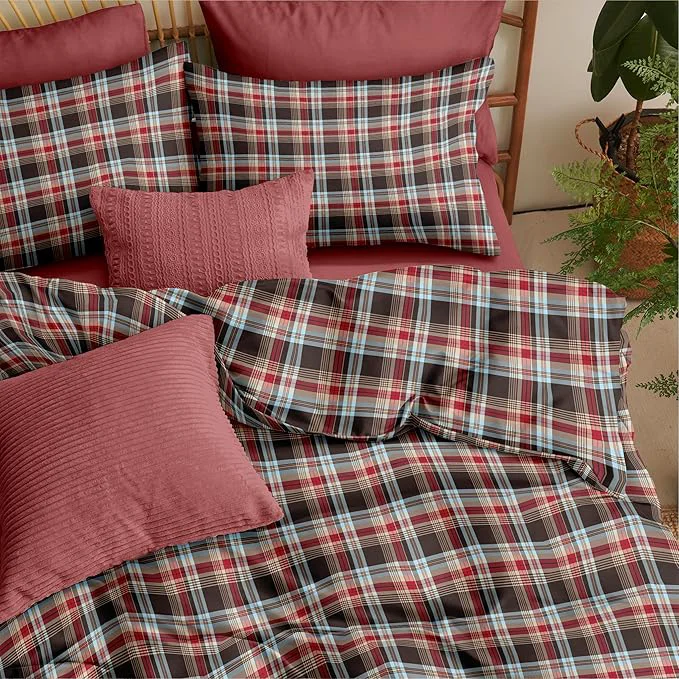 Convenient Nayoroom Plaid Duvet Cover Queen Size Vintage Red Brown Gingham Checkered Tartan Duvet Cover Dorm Bedding Set 3 Pieces Soft Lightweight Microfiber Farmhouse Bedding Set Gifts for Women Men Refined