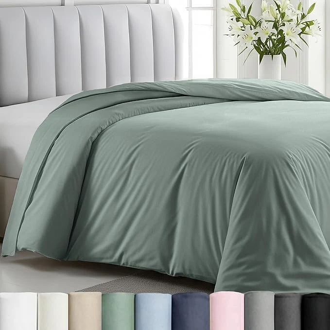 Verified California Design Den Natural Cotton Duvet Cover King Size Only – Premium 400 Thread Count Duvet Covers King Soft Sateen Weave Button Closure and Corner Ties – Sage Green Sustainable