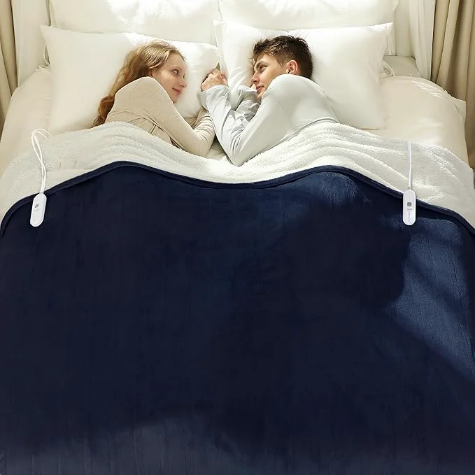 Innovative Queen Size Heated Blanket 84 quot x 90 quot – Flannel Sherpa Electric Blanket Queen with Dual Control 5 Heating Levels amp 10 Hours Auto Off Heating Blanket with Overheat Protection for Home Navy Sustainable