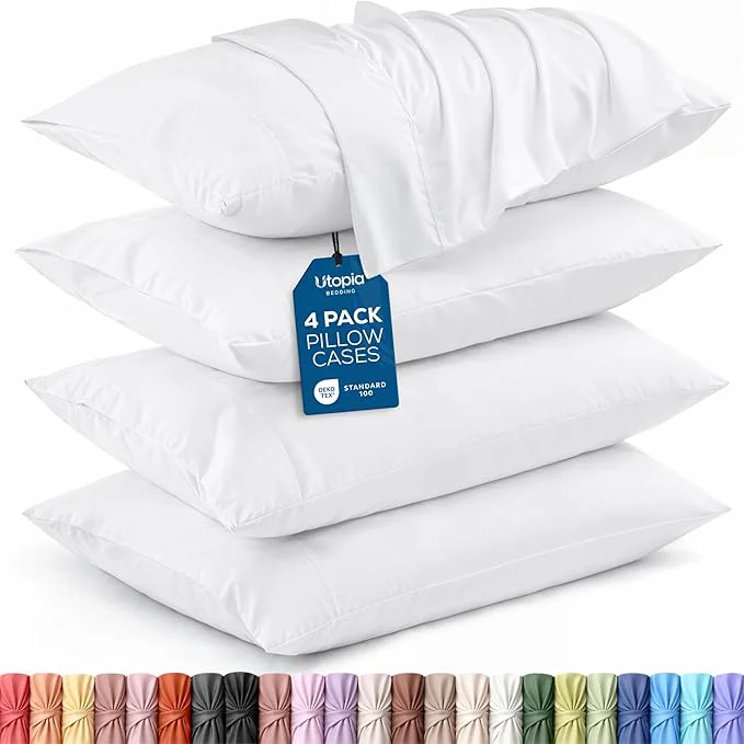 Organic Utopia Bedding King Pillow Cases – 4 Pack – Envelope Closure – Soft Brushed Microfiber Fabric – Shrinkage and Fade Resistant Pillow Covers King Size 20 X 40 Inches King White Professional