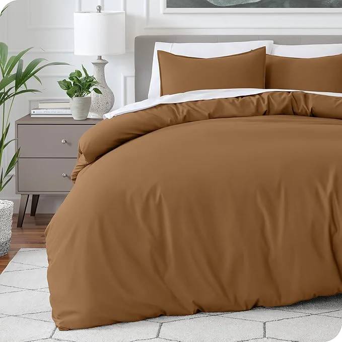 Casual Bare Home Bedding Duvet Cover Queen Size – Premium 1800 Super Soft Collection – Lightweight Cooling – Soft Breathable Bedding Duvet Cover Queen Caramel Detailed