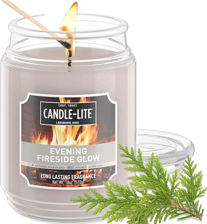 Elite Candle-lite Fall Scented Candles Evening Fireside Glow 18 oz Jar Proudly Long-Lasting