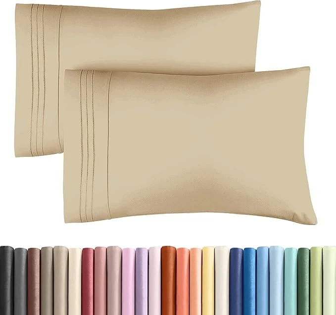 Official Standard Pillow Cases Set of 2 – Ultra-Soft Hotel Quality Pillowcase Covers – Comfy amp Wrinkle – Stain and Fade Resistant – Machine Washable Pillow Protectors – 2 Piece Set – Standard Size Beige Minimalist