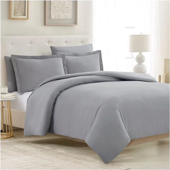 Modern Mellanni Duvet Cover Set – 5 PC Iconic Collection Bedding Set – Hotel Luxury Extra Soft amp Cooling – Microfiber – Button Closure and Corner Ties Oversized Queen Light Gray Excellent