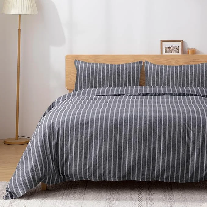 Green TOCOMOA Striped Duvet Cover Set Natural Cotton Soft Comfy Breathable 3 Piece Grey and White Pattern Printed Comforter Cover Bedding Set Queen 90 quot x90 quot Comforter Not Included Sophisticated