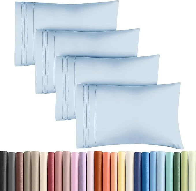 Environmentally Friendly Queen Pillow Cases Set of 4 – Ultra Soft Hotel Quality Pillowcase Covers – Comfy Cozy amp Wrinkle – Shrinkage Stain amp Fade Resistant – Machine Washable Pillow Protectors – 4 Piece Set – Sky Blue Premium Material