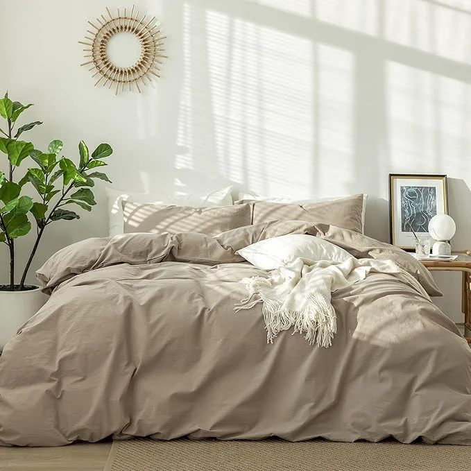 Versatile MooMee Bedding Duvet Cover Set Washed Cotton Linen Like Textured Breathable Durable Soft Comfy Solid Light Camel King 104 quot x90 quot Official