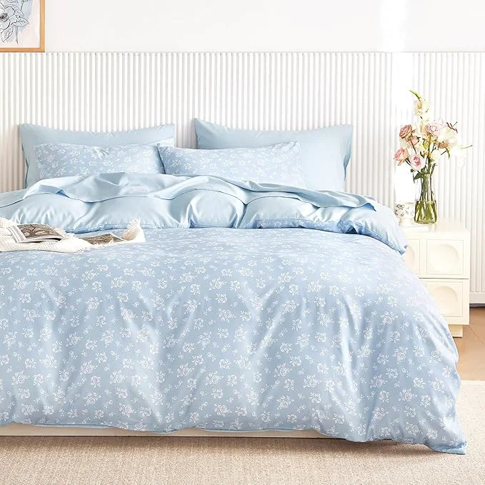 Proven Wake In Cloud – Coquette Duvet Cover Set Floral Cottagecore Flower Shabby Chic Cute Aesthetic Soft Lightweight Bedding for Women Teen Girls 3-Piece Light Blue Full Size Carefully Designed