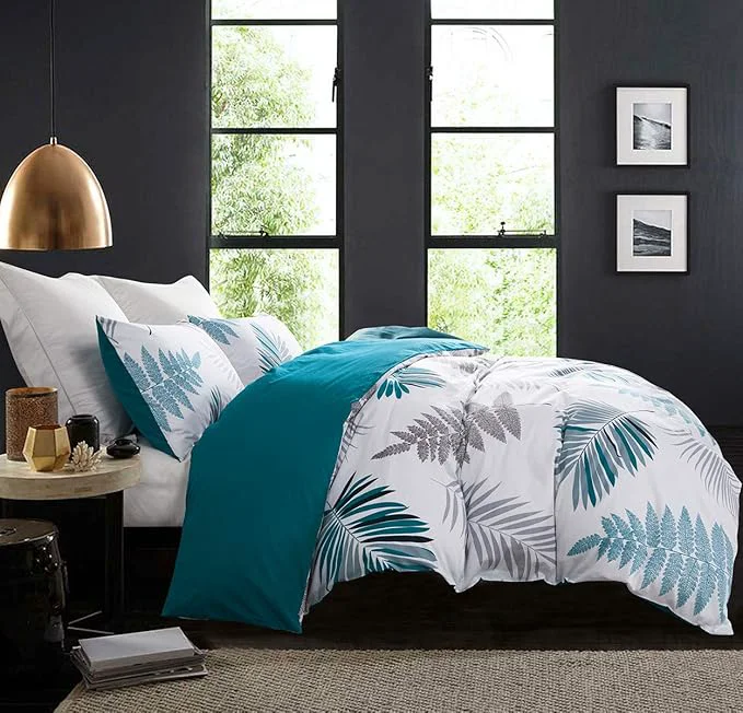 Contemporary SLEEPBELLA Duvet Cover Full 600 Thread Count Cotton Leaf Botanical Pattern Print Reversible Comforter Cover Set Full Teal Blue-Leaf First-Class