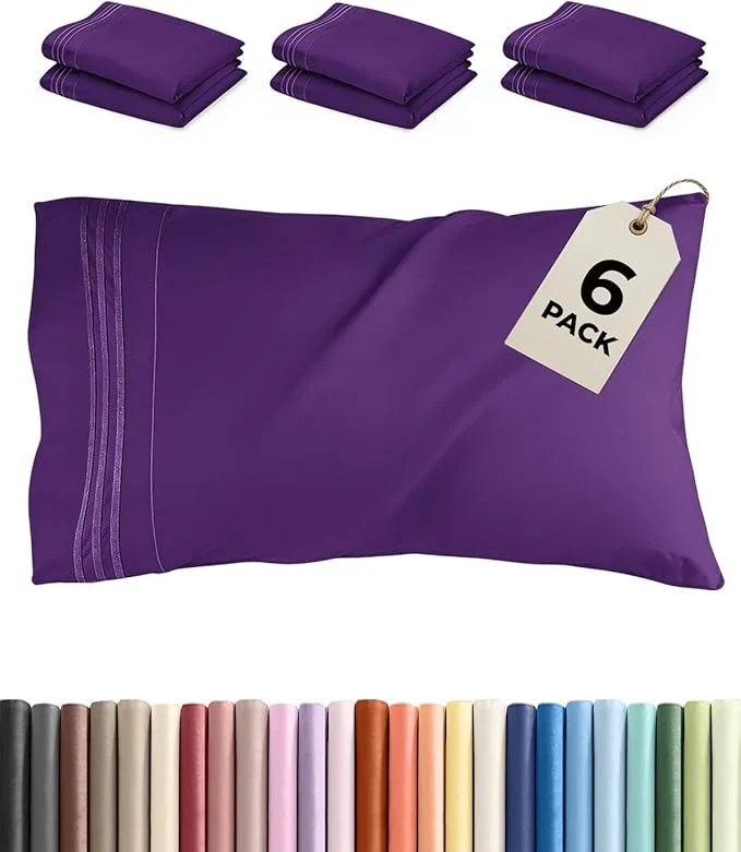 Modern King Pillow Cases Set of 6 – Ultra Soft Hotel Quality Pillowcase Covers – Comfy amp Wrinkle – Shrink Stain and Fade Resistant – Easy-Care Machine Washable Pillow Protectors – 6 Piece Set – Purple Contemporary