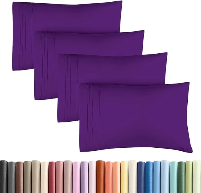 Convenient King Standard Pillow Cases Set of 4 – Soft Hotel Quality Pillowcase Covers – Comfy Bedding for Women Men Kids amp Teens – Machine Washable Pillow Protectors – 4 Piece Set – King Standard Size Purple Premium Material