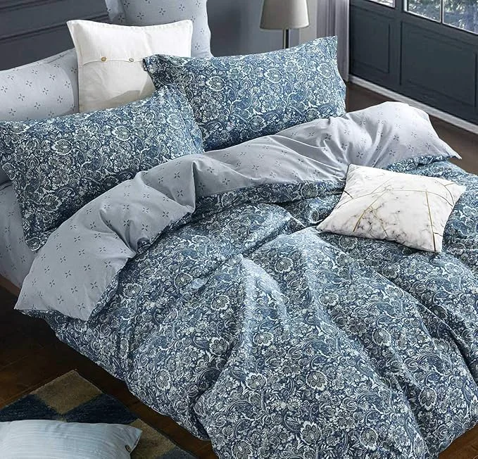 Professional SLEEPBELLA Duvet Cover Queen 600 Thread Count Cotton Blue amp Green Paisley Floral Pattern Comforter Reversible Cover … Clean