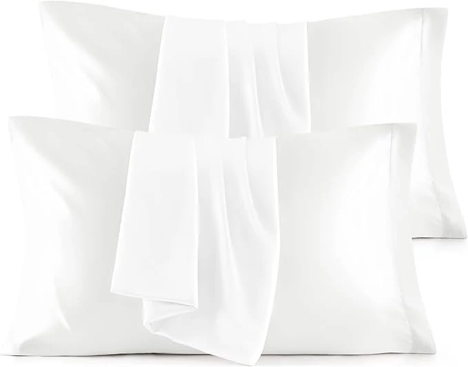 Solid Bedsure Satin Pillowcase Standard Set of 4 – Pure White Silky Pillow Cases for Hair and Skin 20×26 Inches Pillow Covers with Envelope Closure Gifts for Women Men Organic