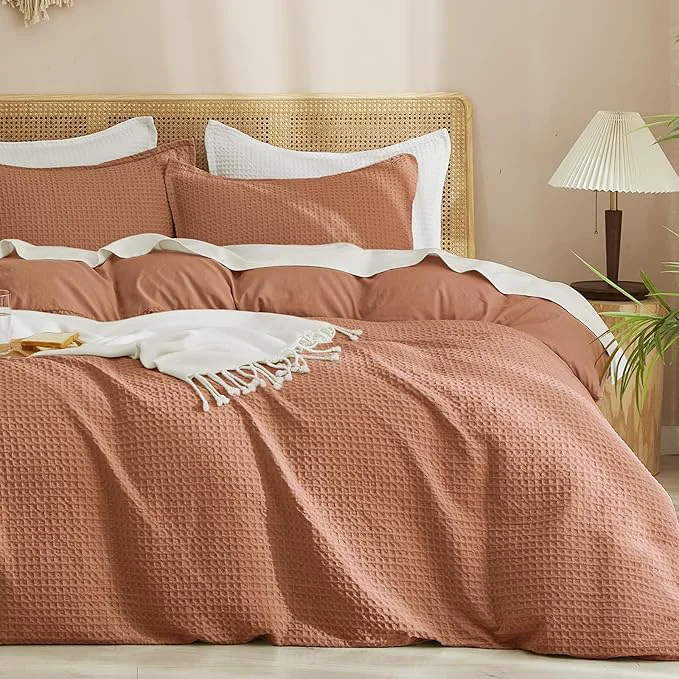 Advanced PHF Waffle Weave Duvet Cover Set King Size No Snagging Ultra Soft Luxury Textured Breathable Comforter Cover for All Season 3pcs Durable Bedding Duvet Set with 2 Pillow Shams 104 quot x90 quot Terra Cotta Trendy