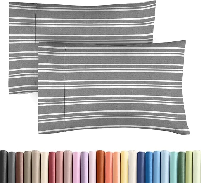High-Grade King Standard Pillow Cases Set of 2 – Ultra-Soft Hotel Quality Pillowcase Covers – Comfy Cozy amp Fade – Wrinkle Resistant – Machine Washable Pillow Protectors – 2 Piece Set – Grey Stripes 3 Unique